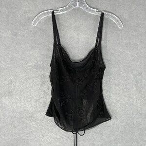 Zara‎ Top Womens Sz S Black Sheer Embroidered Mesh Lace Back Tie Festival Party